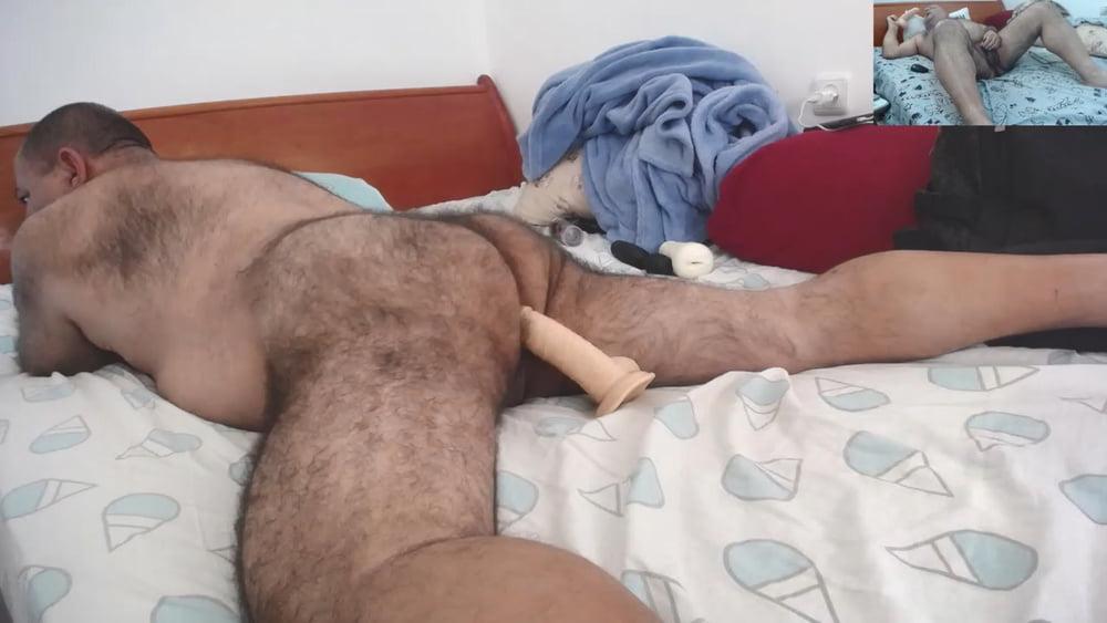 15P Big, thick dildo meets daddy's hairy buttocks