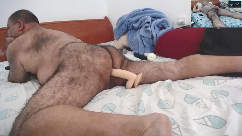 15P Big, thick dildo meets daddy's hairy buttocks