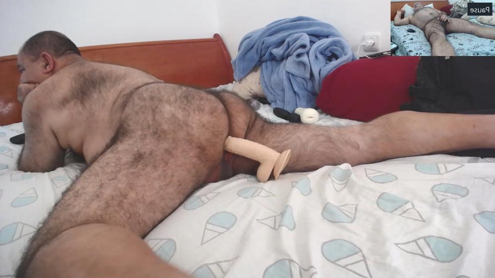 15P Big, thick dildo meets daddy's hairy buttocks