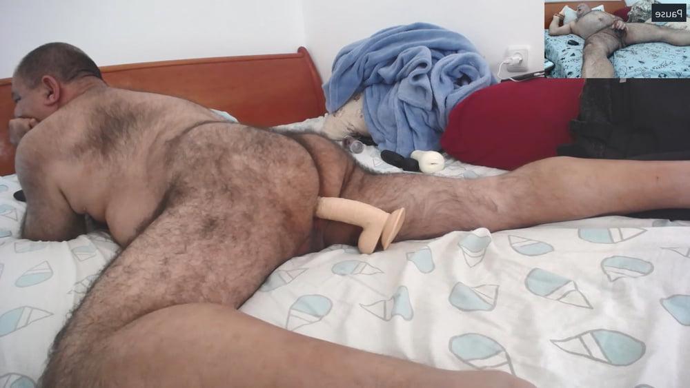 15P Big, thick dildo meets daddy's hairy buttocks