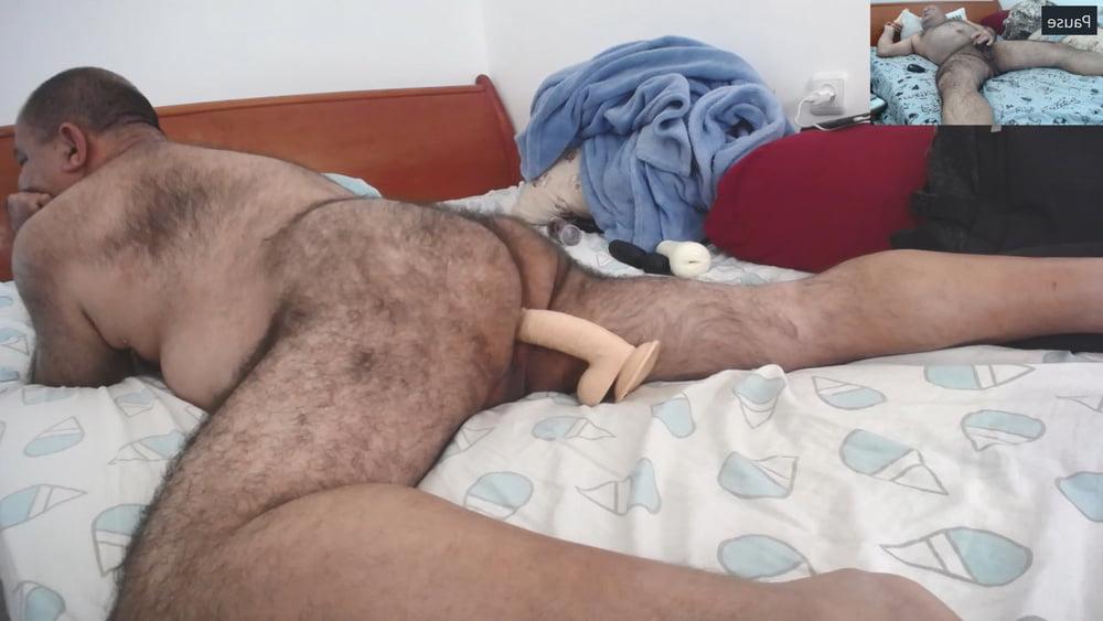 15P Big, thick dildo meets daddy's hairy buttocks