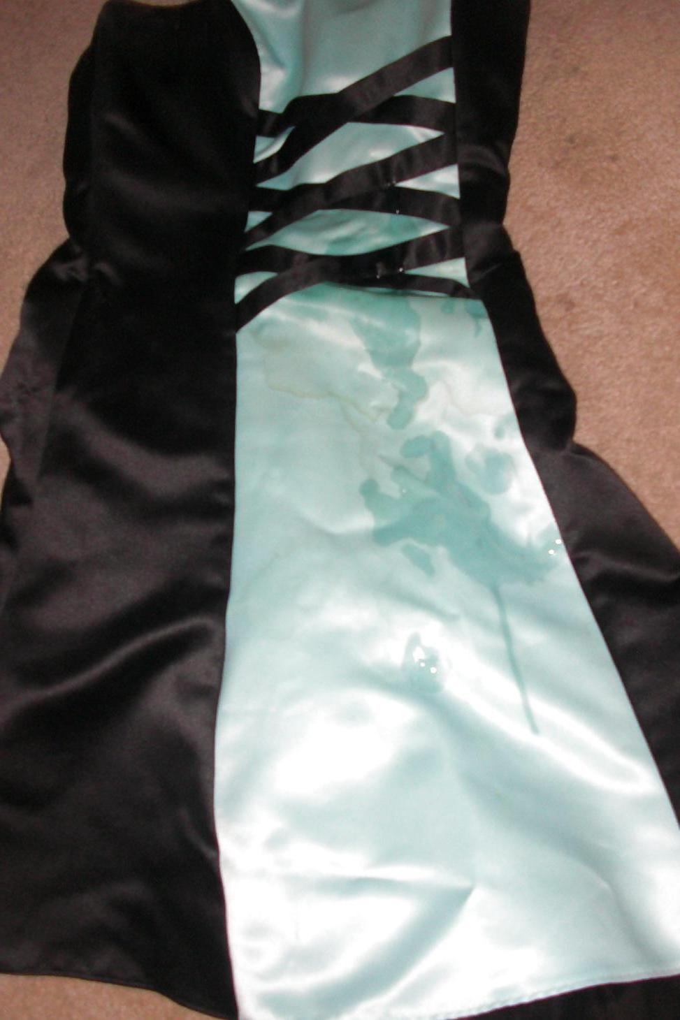 25P Cum on girlfriend's satin prom dress