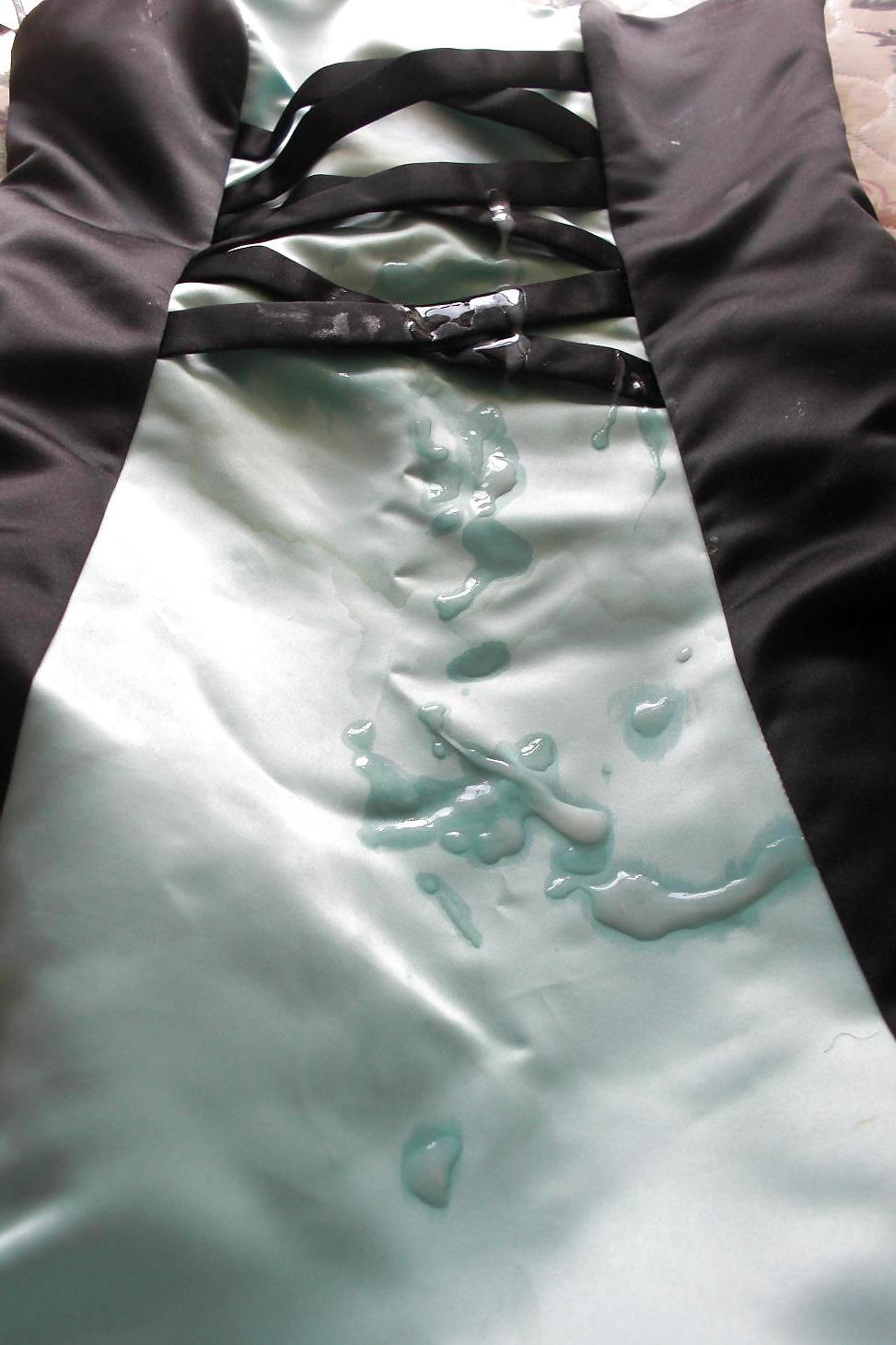 25P Cum on girlfriend's satin prom dress