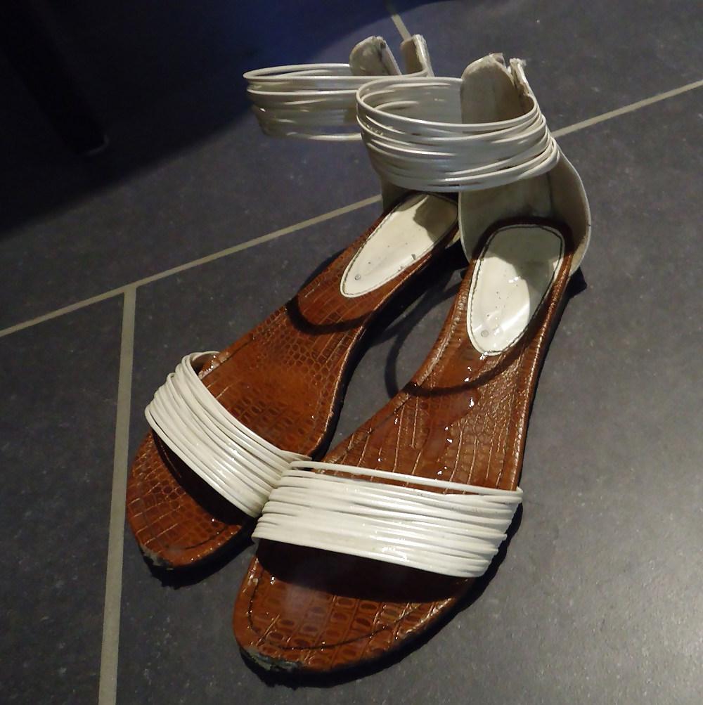 7P Stroke & Cum on gf white sandales shoes
