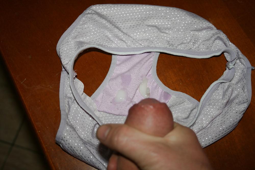 16P My cock and cum on my wife panties
