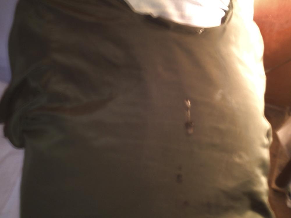 5P Cum on shirt green blouse