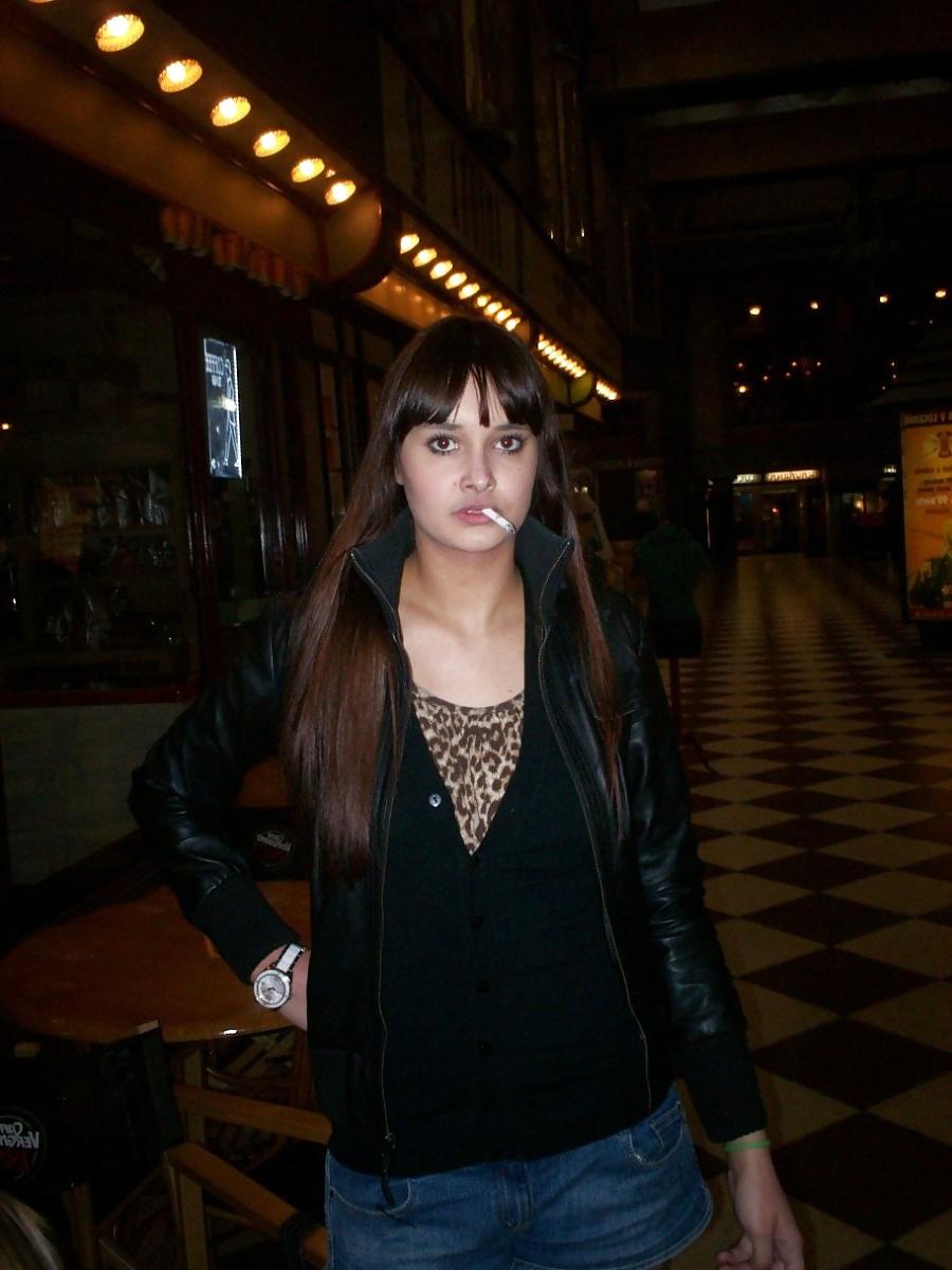 15P Smoking 010 - Leggy Amateur Brunette at a Bar