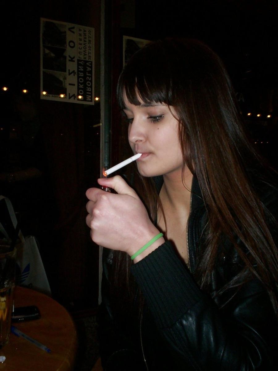 15P Smoking 010 - Leggy Amateur Brunette at a Bar