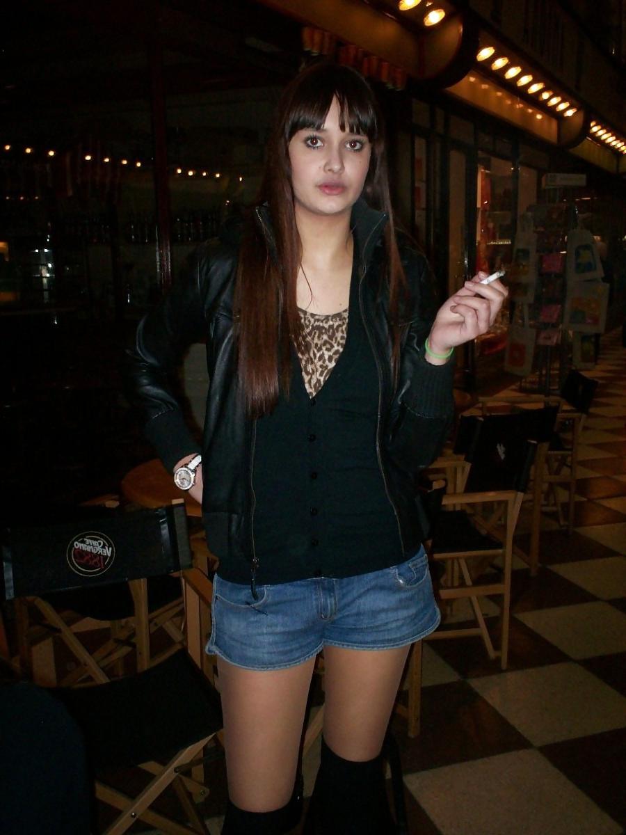 15P Smoking 010 - Leggy Amateur Brunette at a Bar