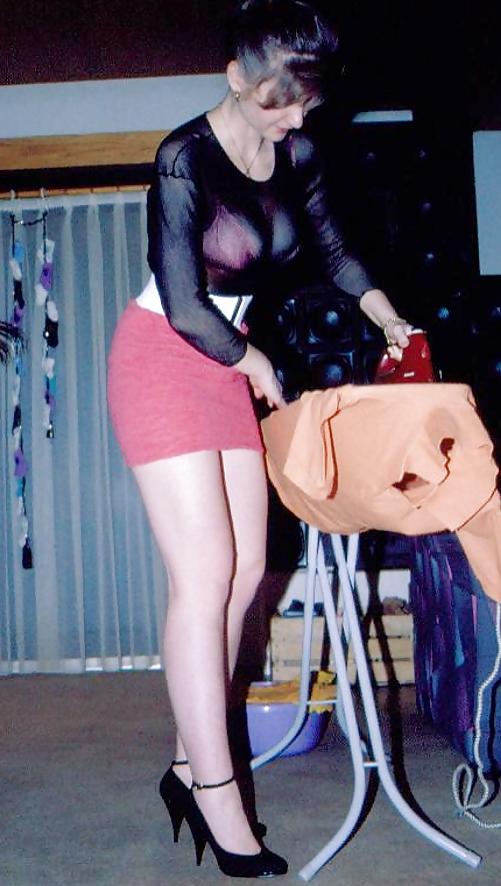 10P SAG - Wife's Tits Pink Bra & Mini Skirt & Black Net Shirt 06