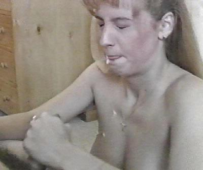 9P Blonde sucking the cum from her BF's penis
