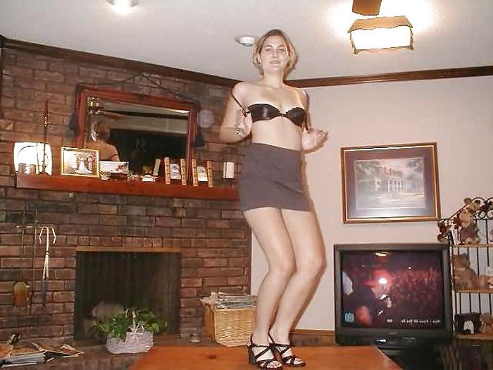 15P Blonde stripping in her living room