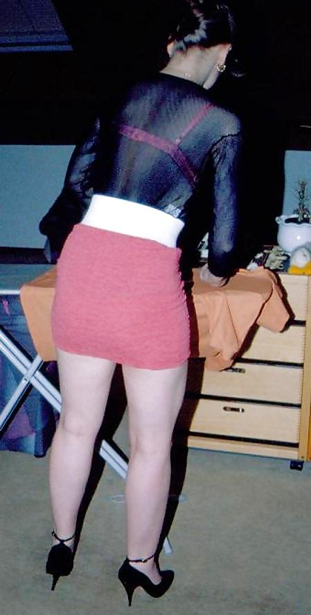 10P SAG - Wife's Tits Pink Bra & Mini Skirt & Black Net Shirt 05