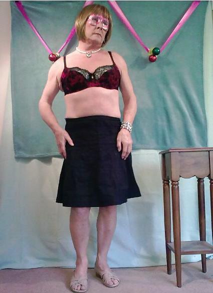 25P Crossdresser in rd and black bra and panties