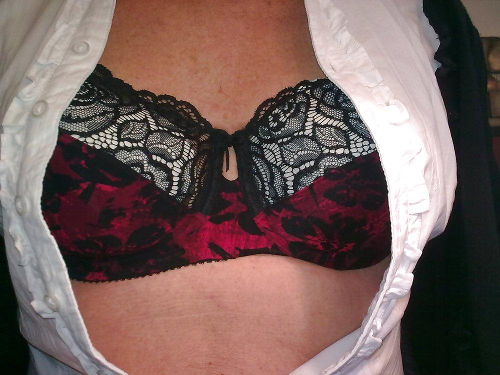 25P Crossdresser in rd and black bra and panties