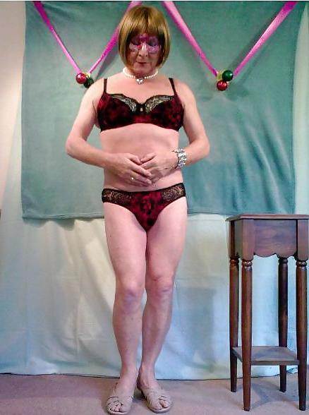 25P Crossdresser in rd and black bra and panties