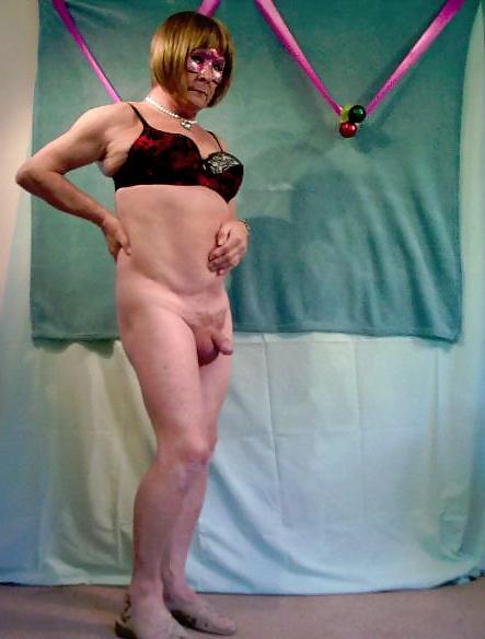 25P Crossdresser in rd and black bra and panties