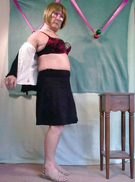 25P Crossdresser in rd and black bra and panties