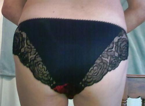 25P Crossdresser in rd and black bra and panties