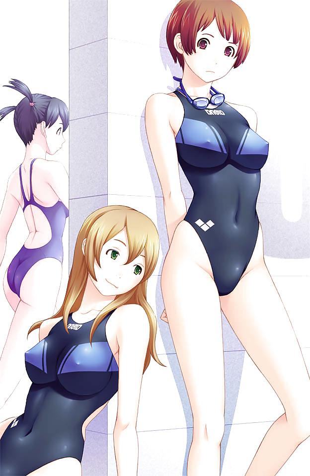 10P Anime girls on one-piece swimsuits