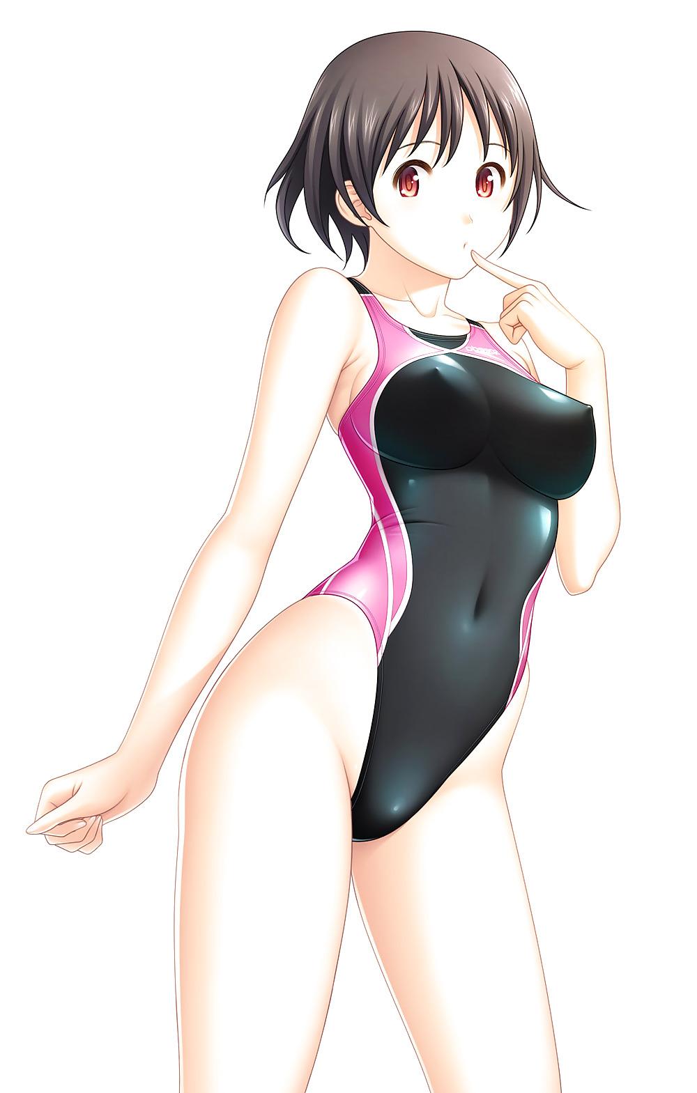 10P Anime girls on one-piece swimsuits