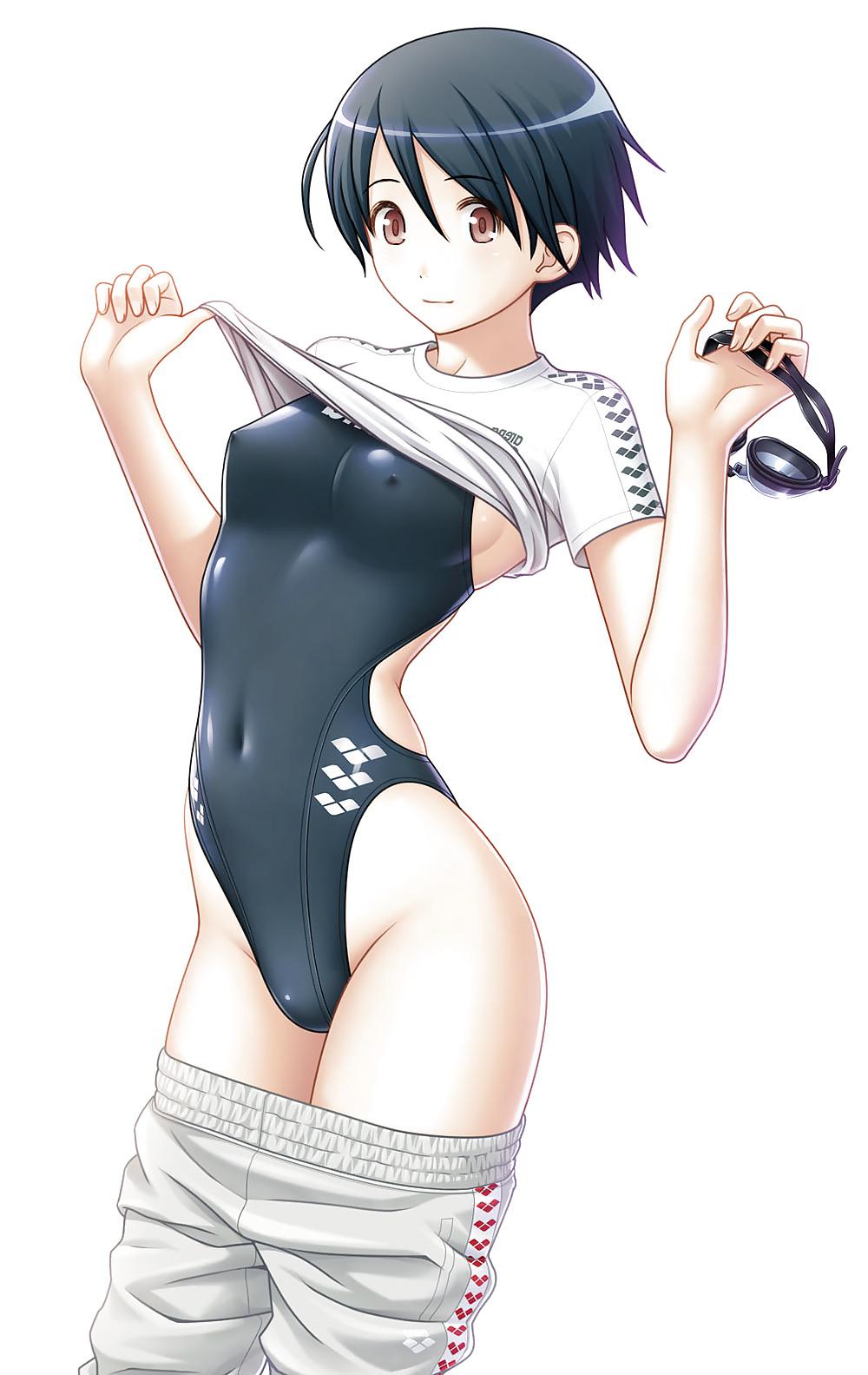 10P Anime girls on one-piece swimsuits