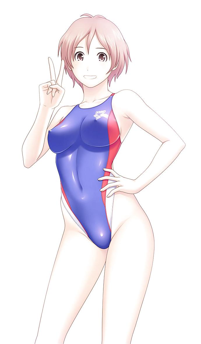 10P Anime girls on one-piece swimsuits