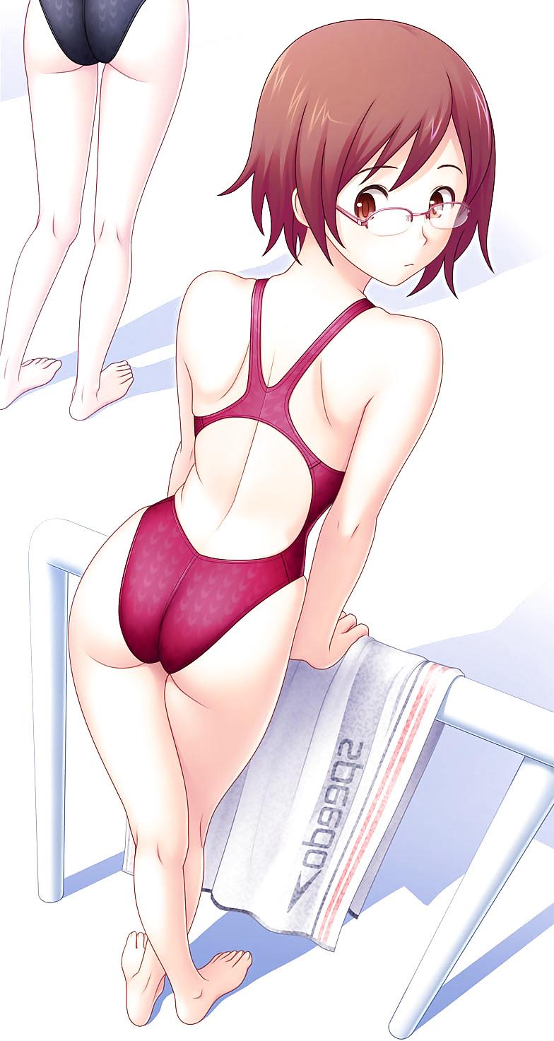 10P Anime girls on one-piece swimsuits