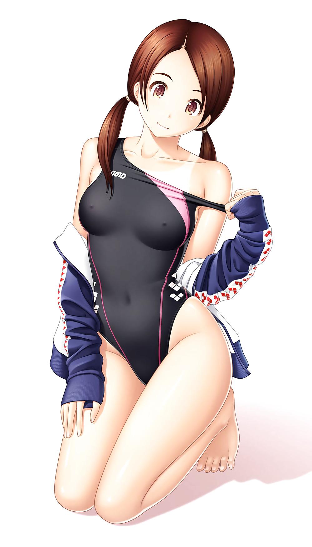 10P Anime girls on one-piece swimsuits