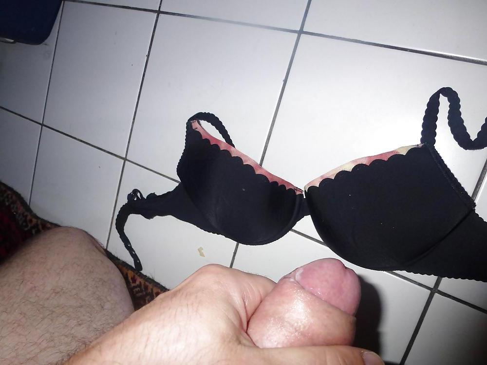 11P Cun on my Wife's padded black bra