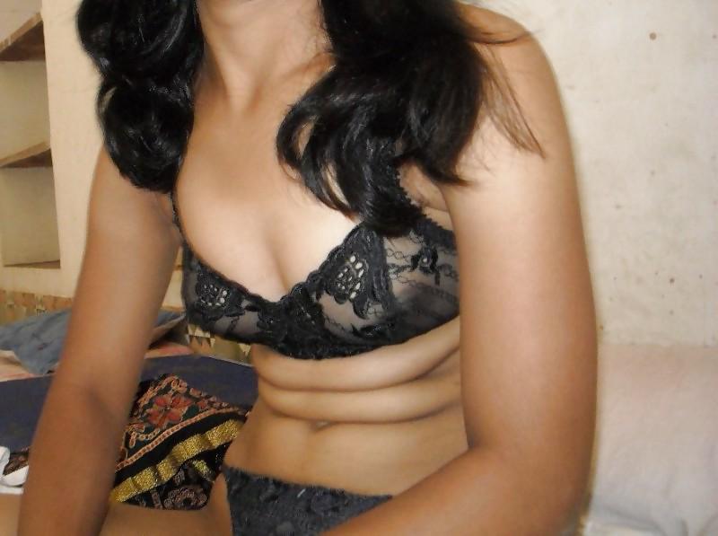 5P Indian wife posing in black bra and panty