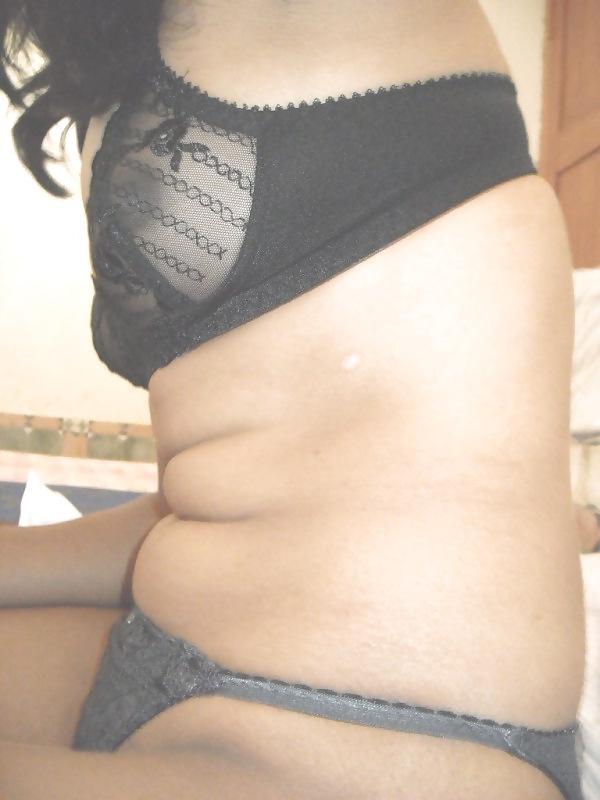5P Indian wife posing in black bra and panty