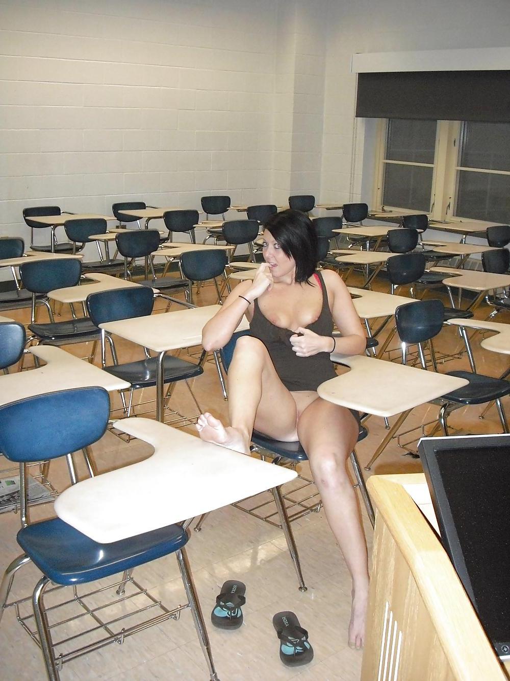 25P Teen Nude in Class Room