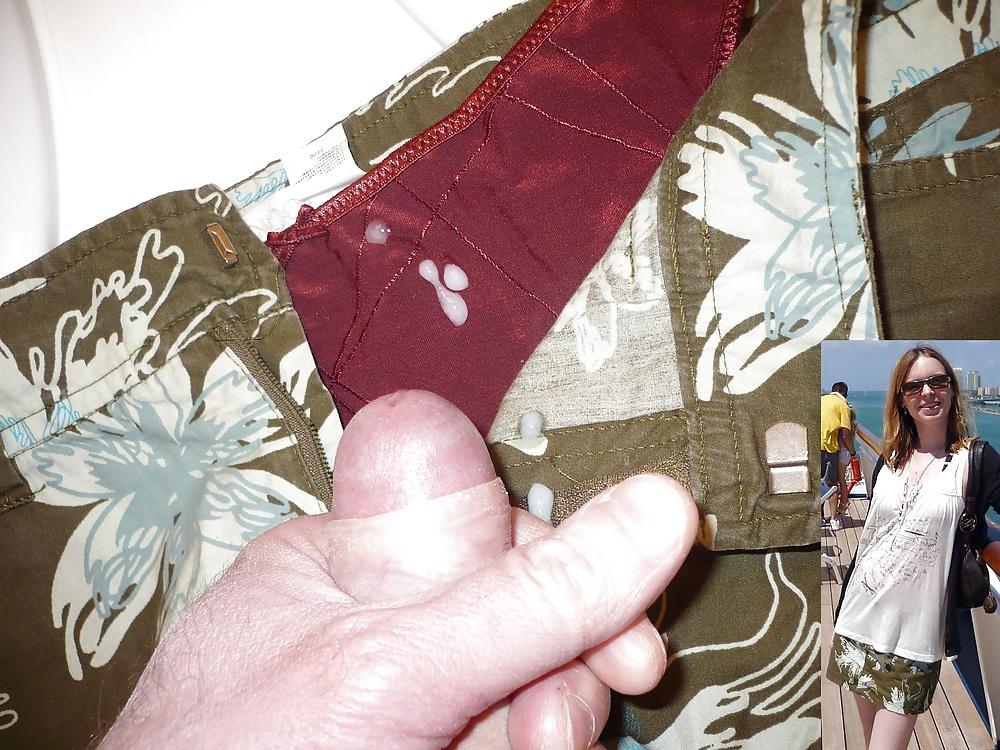 5P Cum on Wife's short Skirt and panties