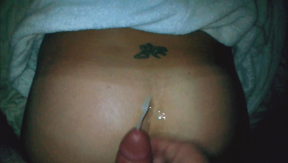 7P G's tight li'l pussy from behind, and my cum on her ass!