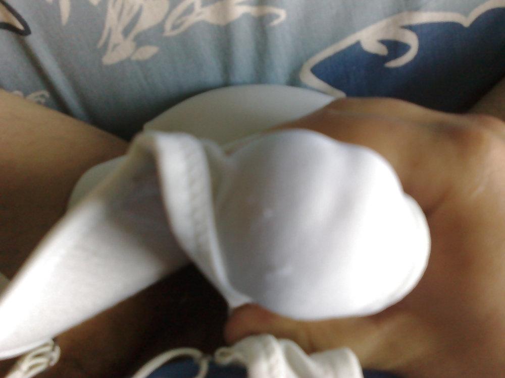 7P Cum in My Mom White 34A bra