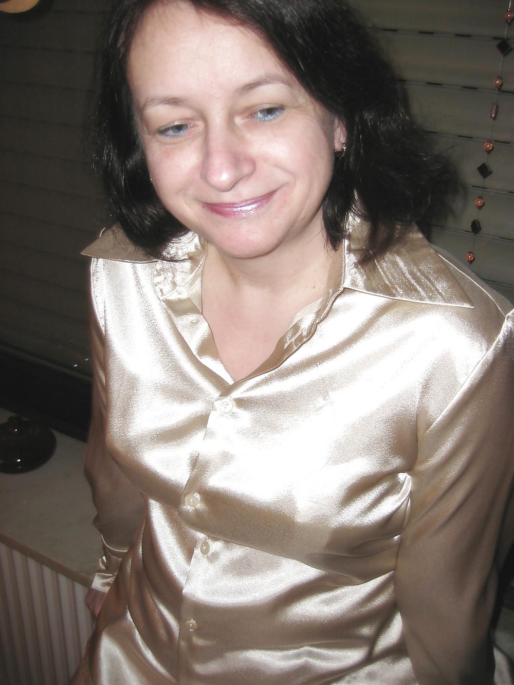13P Wife in Satin Blouse and Vintage Bra