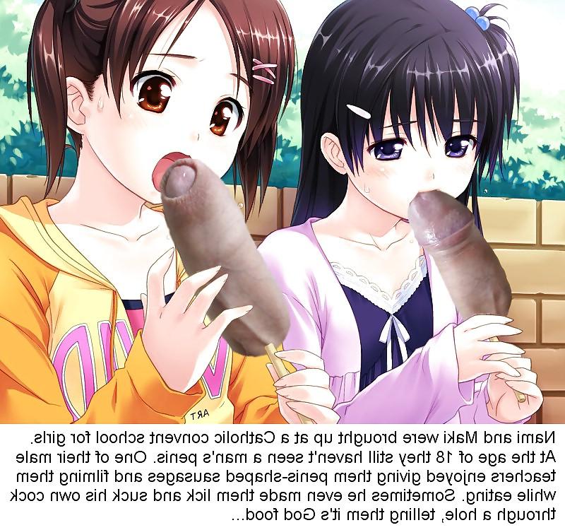 8P Anime Girls playing with a Real Cock (with captions) - No 40