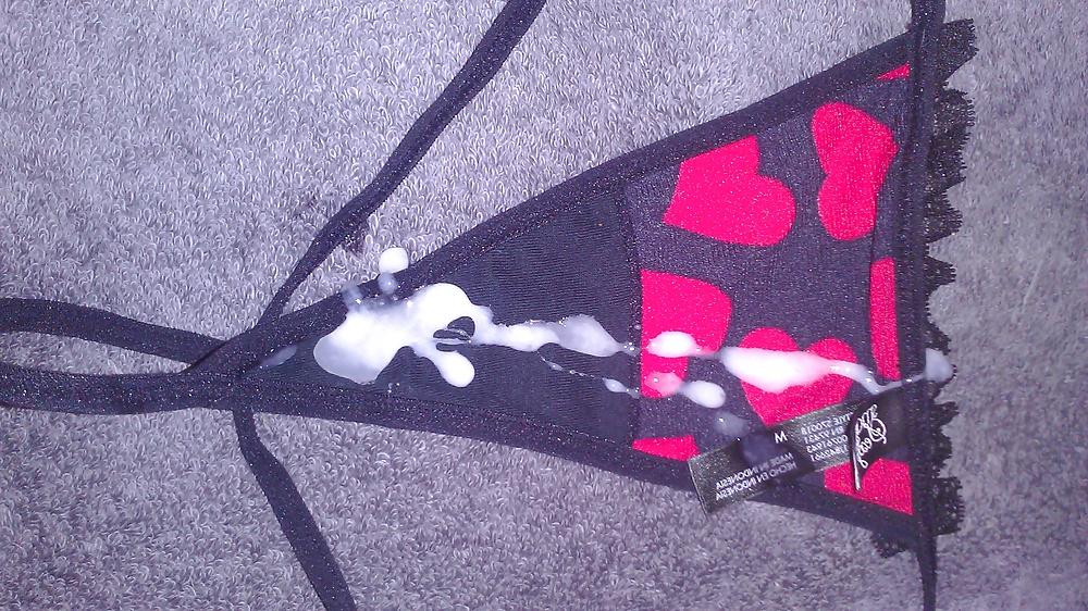 6P Cum on sexy red hearts thong panties
