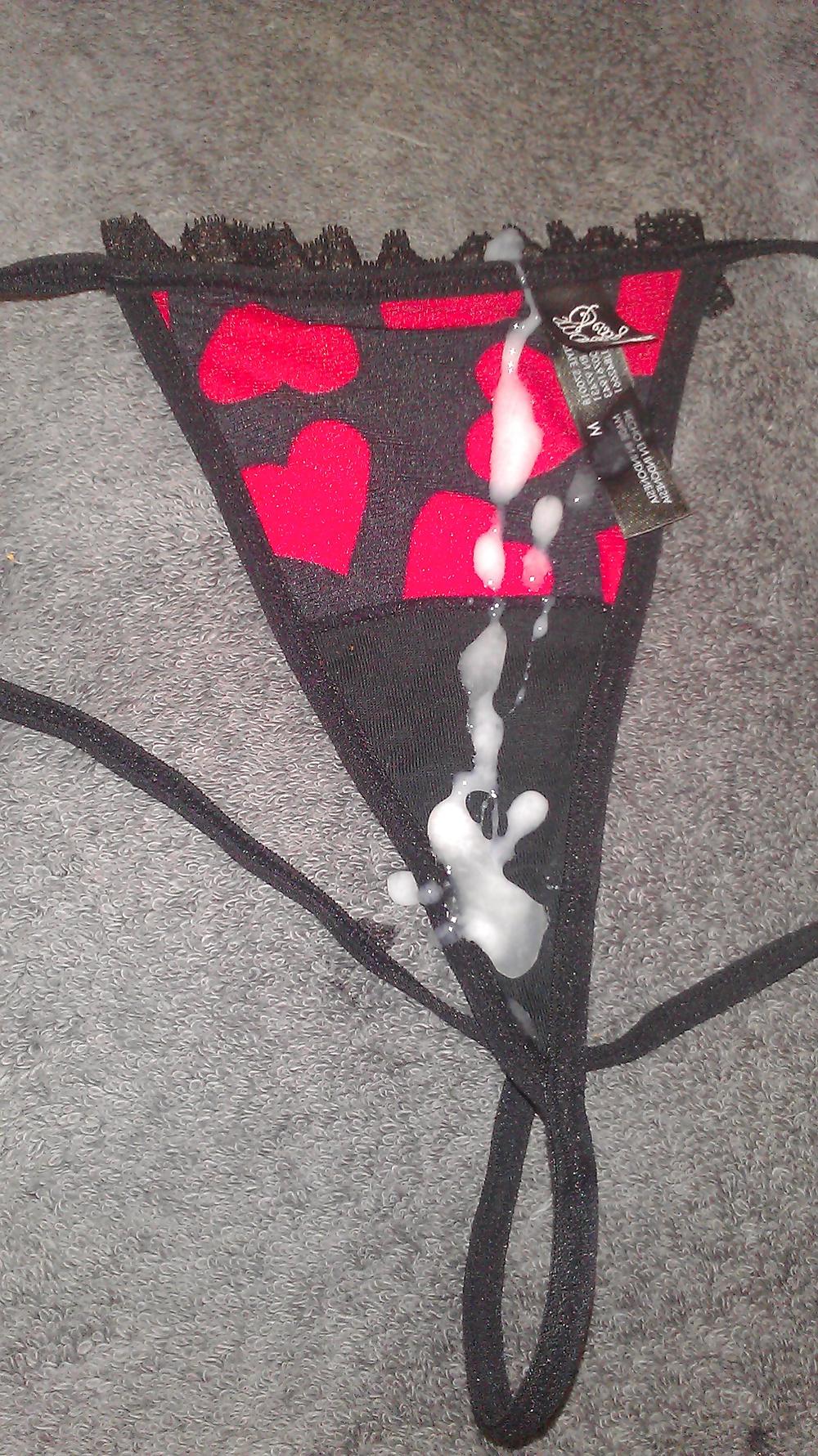 6P Cum on sexy red hearts thong panties