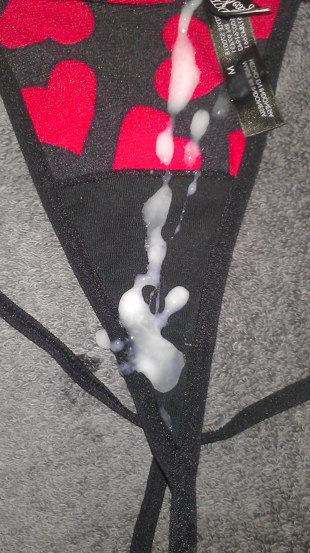 6P Cum on sexy red hearts thong panties
