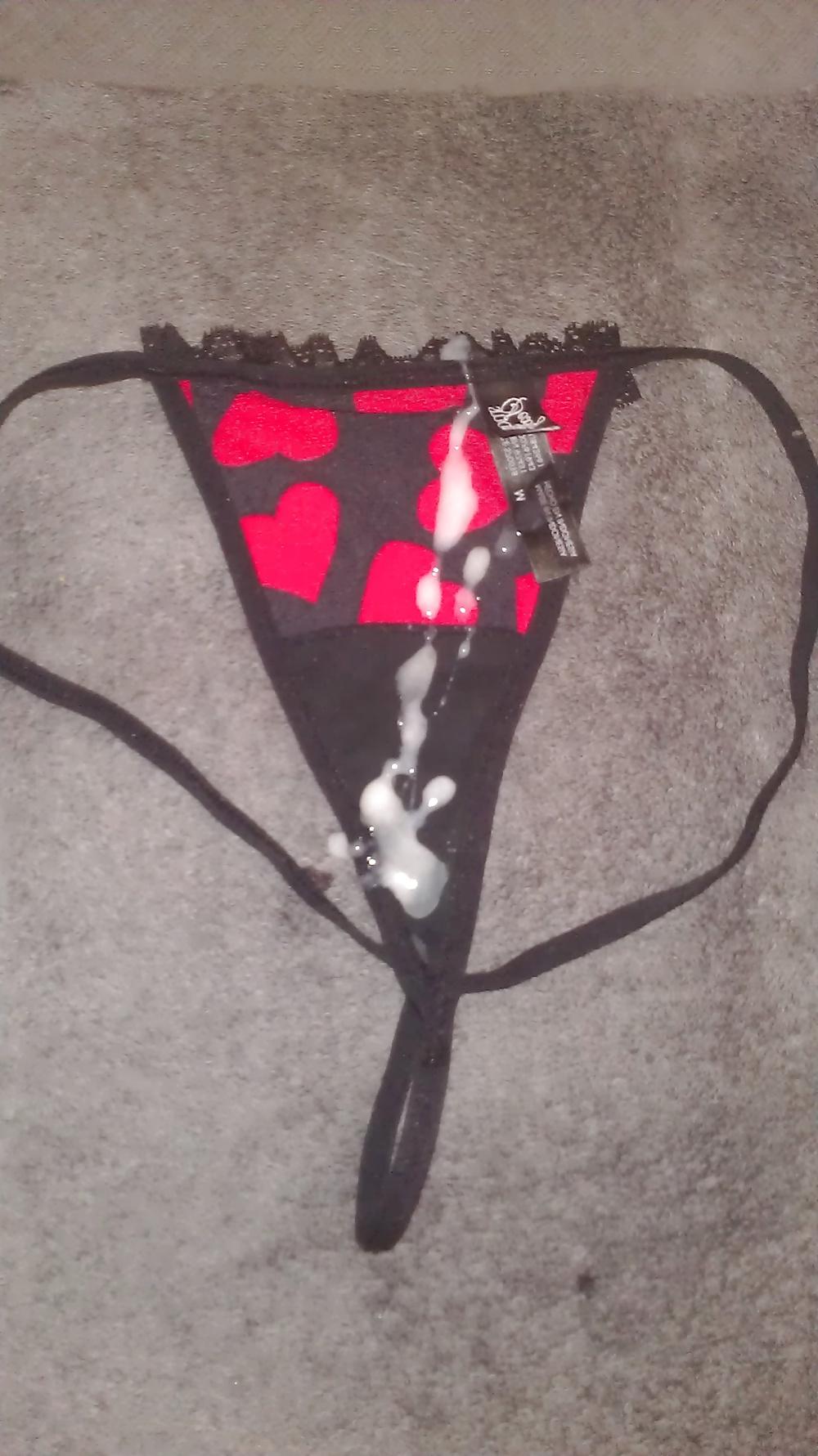 6P Cum on sexy red hearts thong panties