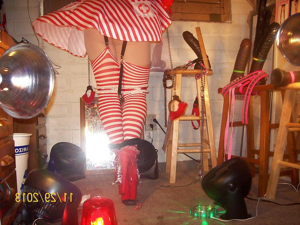 7P Tgirl BBC slut teasing BBCs in slutty candy stripers outfit