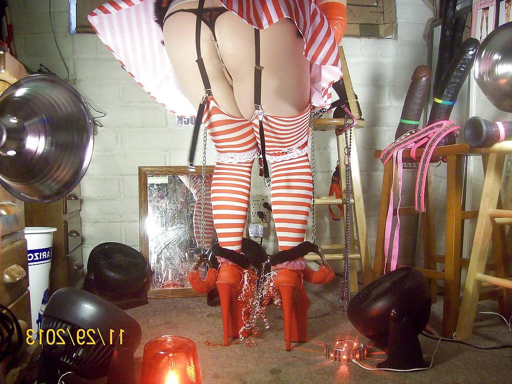 7P Tgirl BBC slut teasing BBCs in slutty candy stripers outfit