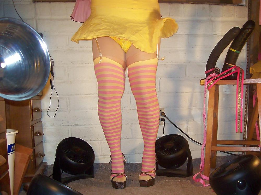 14P Tgirl BBC slut teases BBCs in green and yellow outfits