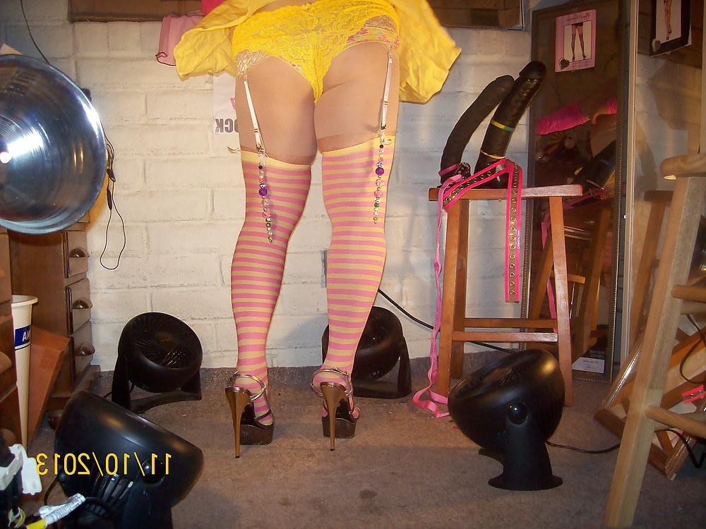 14P Tgirl BBC slut teases BBCs in green and yellow outfits