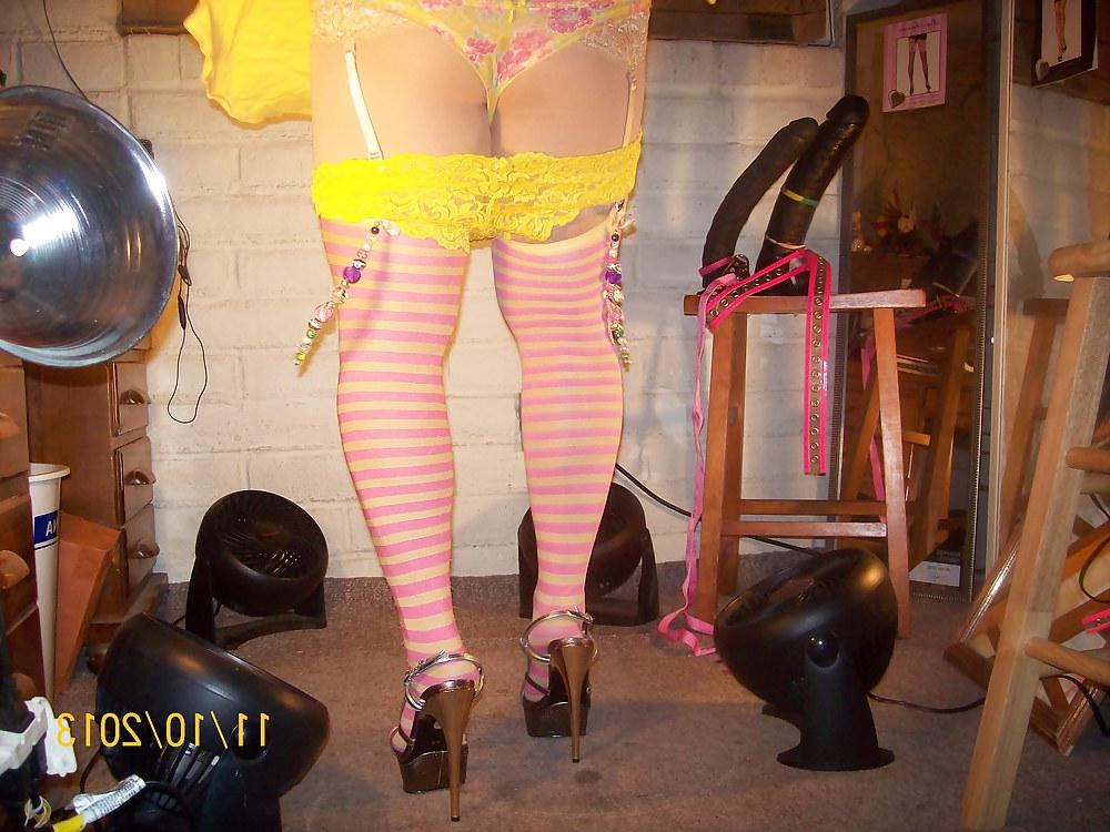 14P Tgirl BBC slut teases BBCs in green and yellow outfits