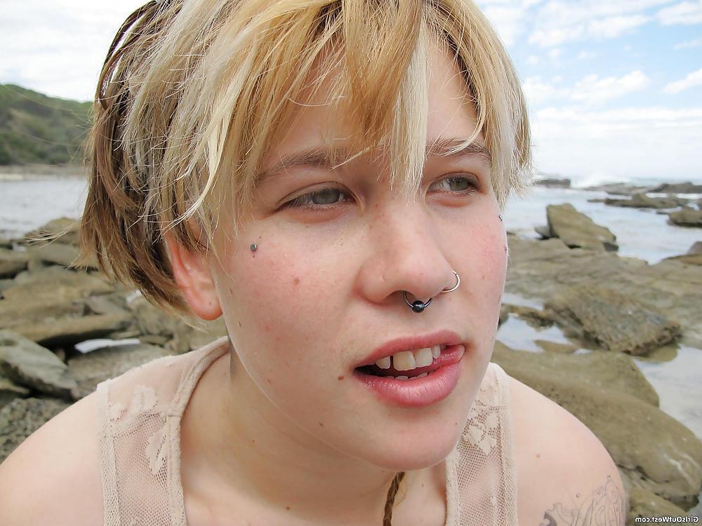 16P Pierced amateur chick with hairy cunt