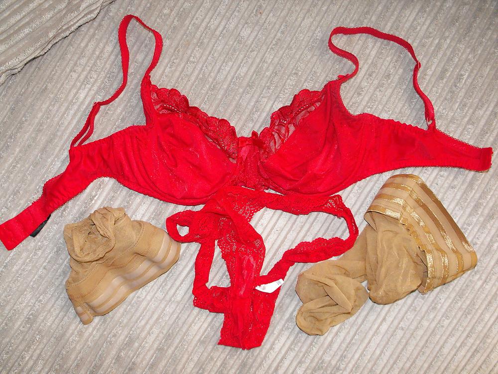 9P Em's worn bra,knickers & hold up stockings worn  23.03.14