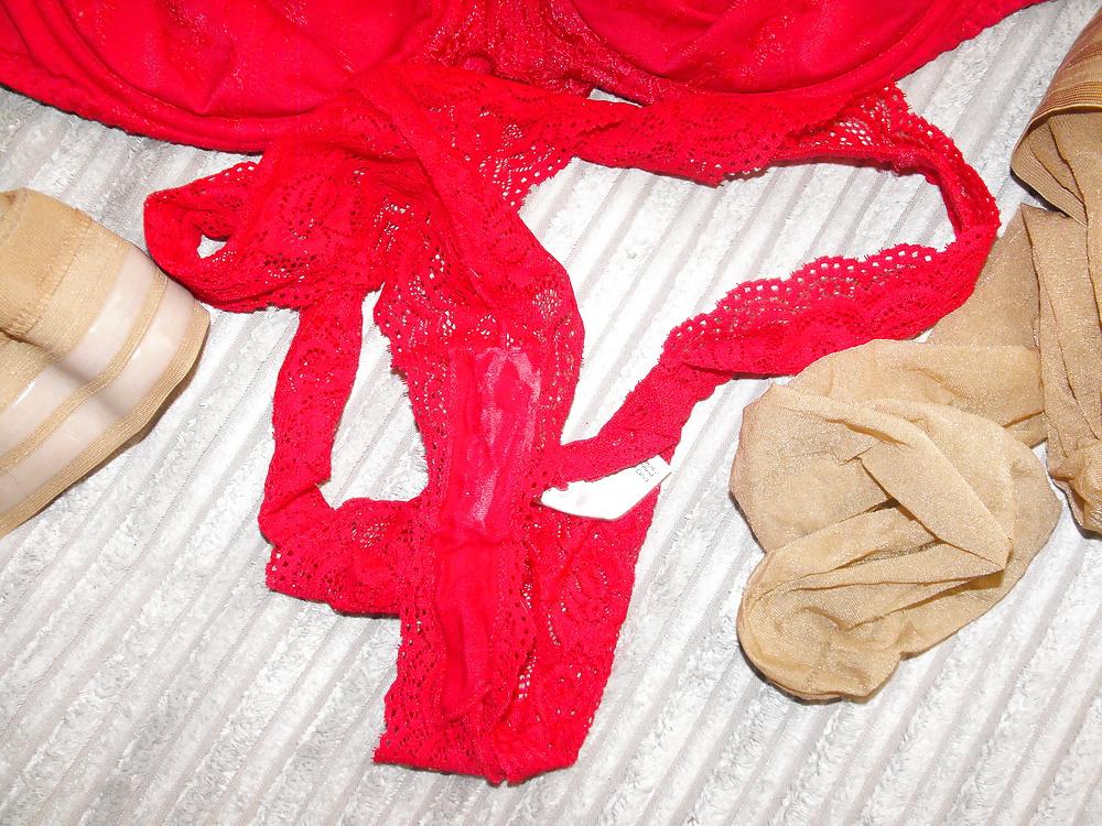 9P Em's worn bra,knickers & hold up stockings worn  23.03.14